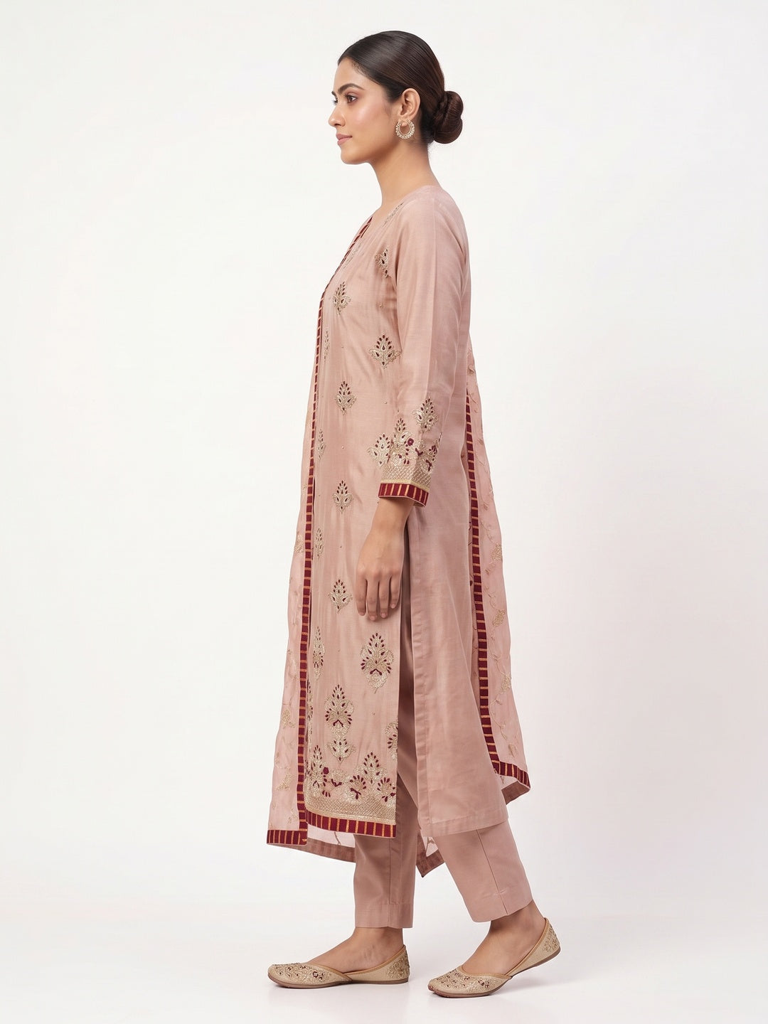 Elegant Embroidered Modal Dress Material in Peach - Image 3