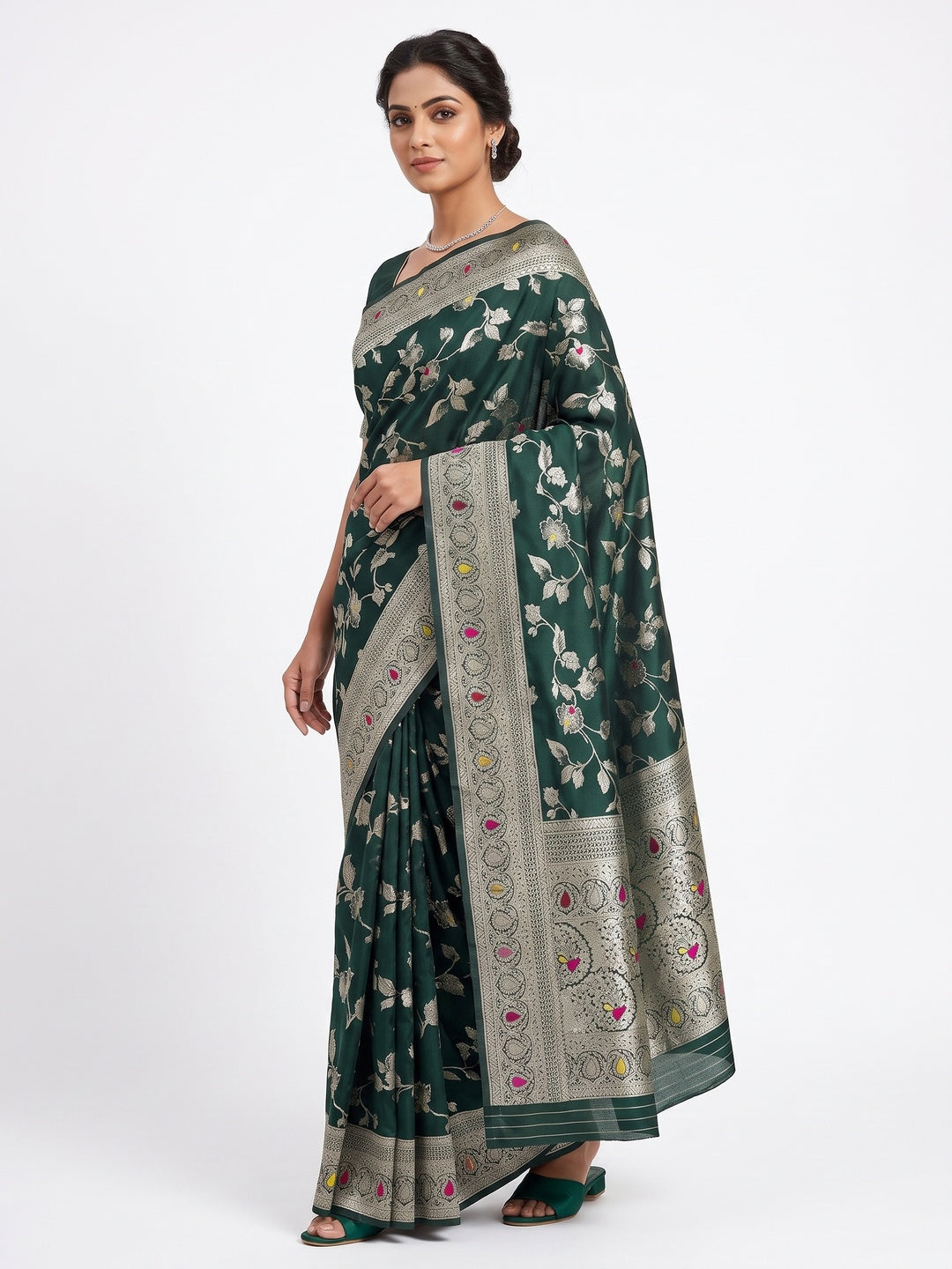 Green Heritage Pure Silk Saree with Heavy Zari Work - Image 1