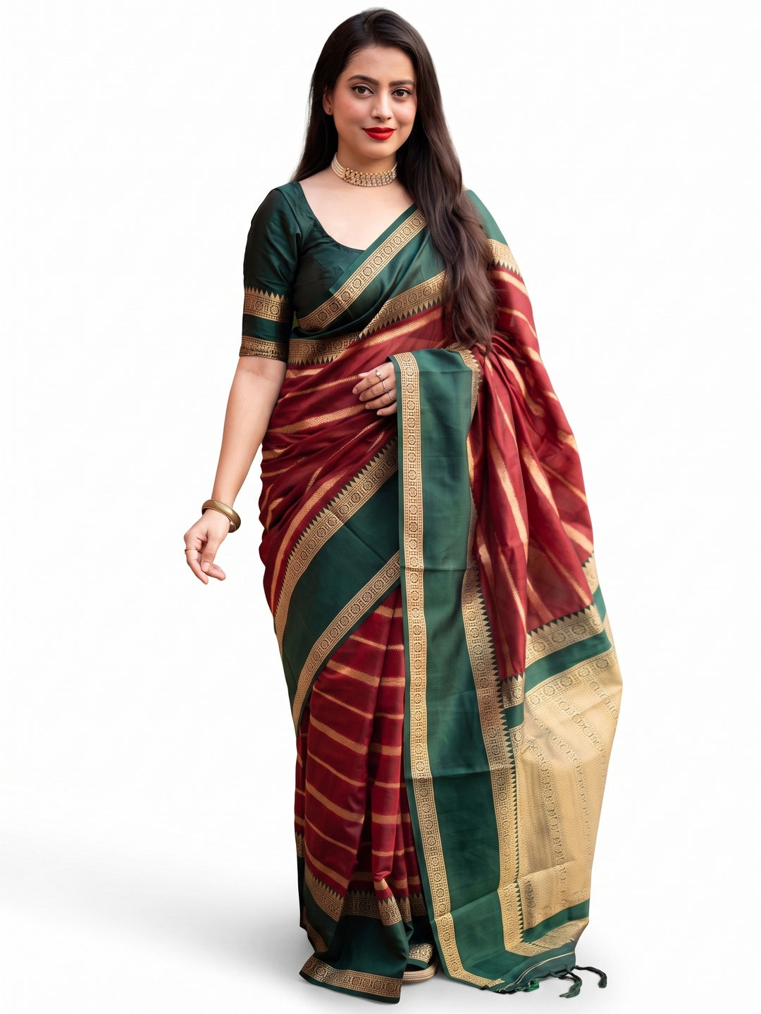 Maroon Woven Banarasi Silk Saree with Tassels - Image 5