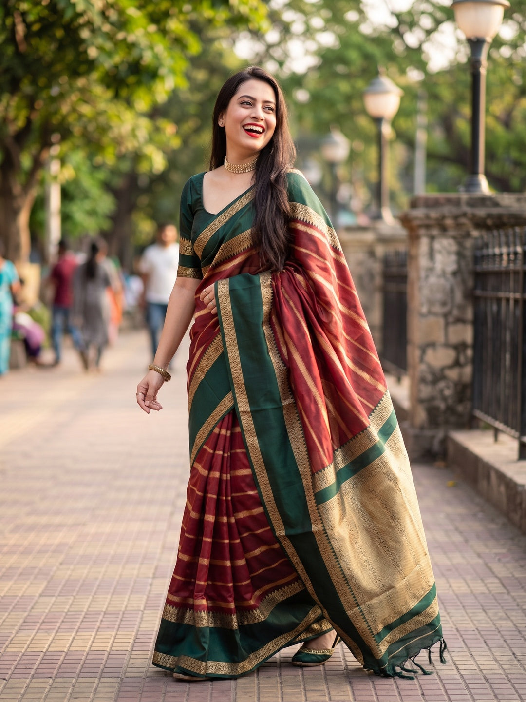Maroon Woven Banarasi Silk Saree with Tassels - Image 8