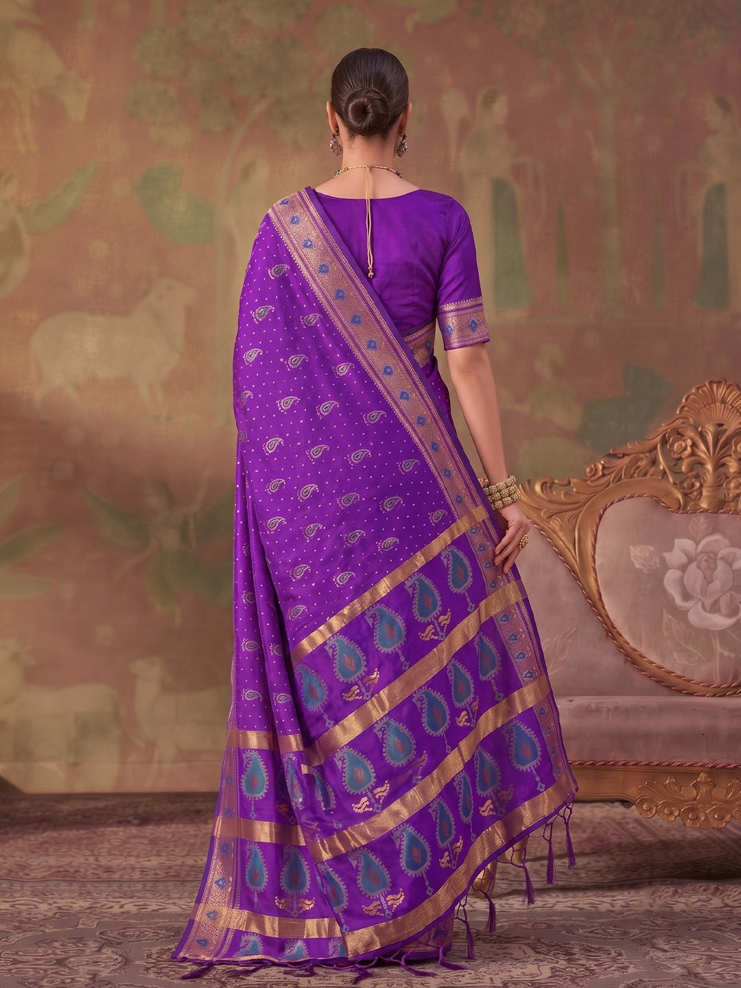 Peachmode Violet Soft Silk Woven Saree - Image 2