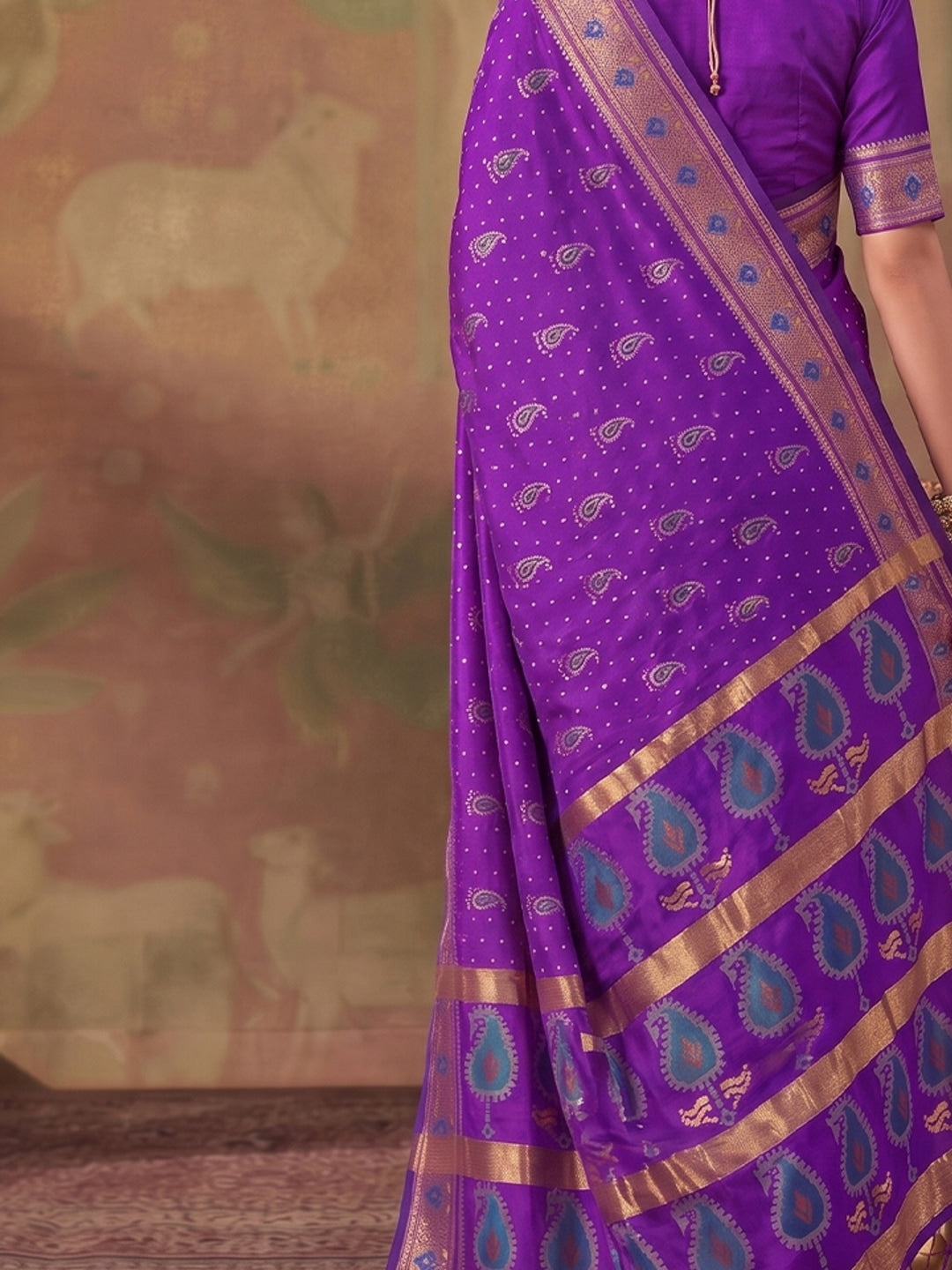 Peachmode Violet Soft Silk Woven Saree - Image 4