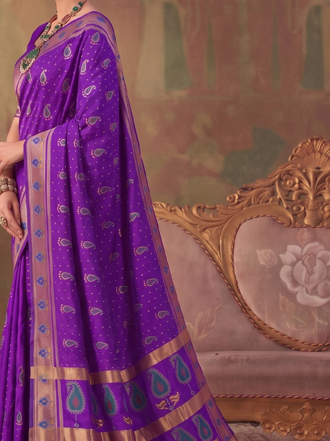 Peachmode Violet Soft Silk Woven Saree - Image 5