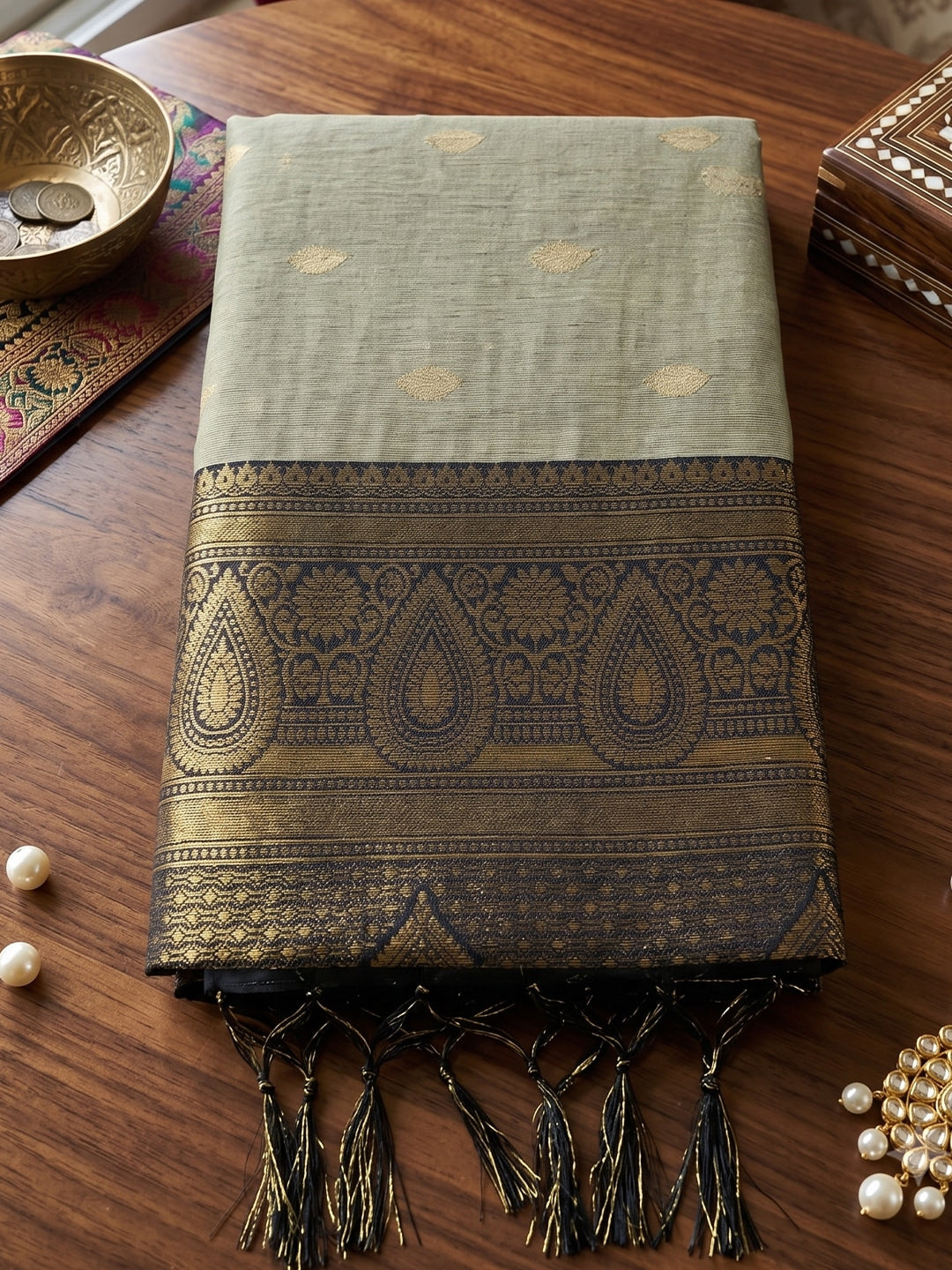 Peachmode Chiku Cotton Woven Saree - Image 4