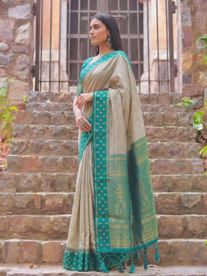 Peachmode Chiku Cotton Woven Saree - Image 2
