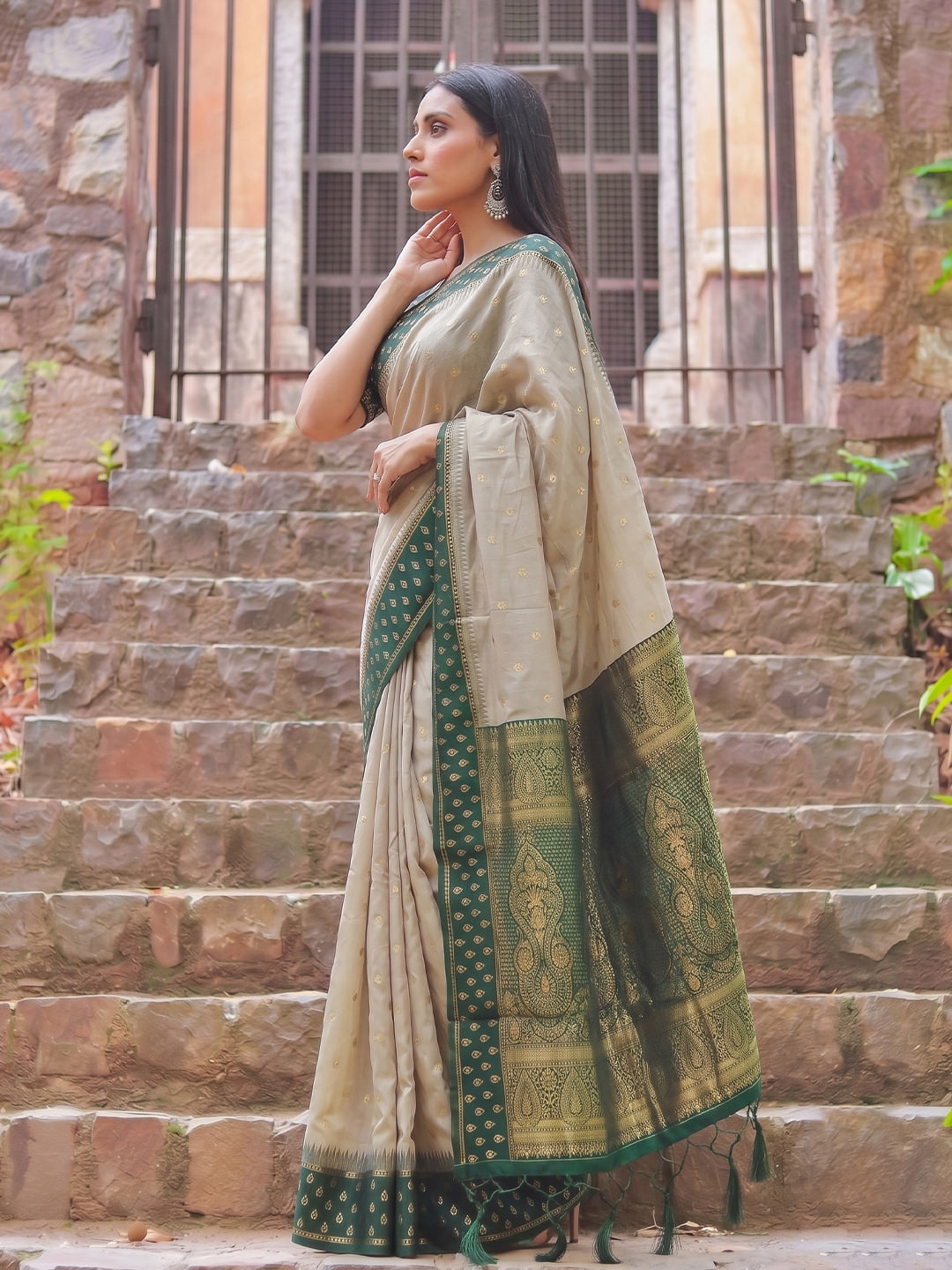 Peachmode Chiku Cotton Woven Saree - Image 2