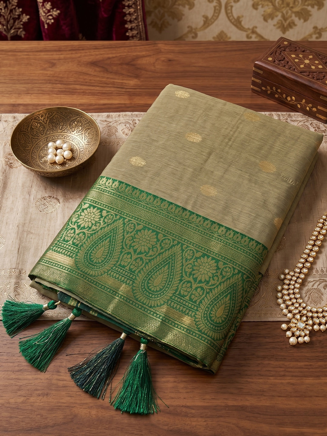 Peachmode Chiku Cotton Woven Saree - Image 4