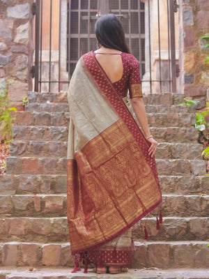 Peachmode Chiku Cotton Woven Saree - Image 2
