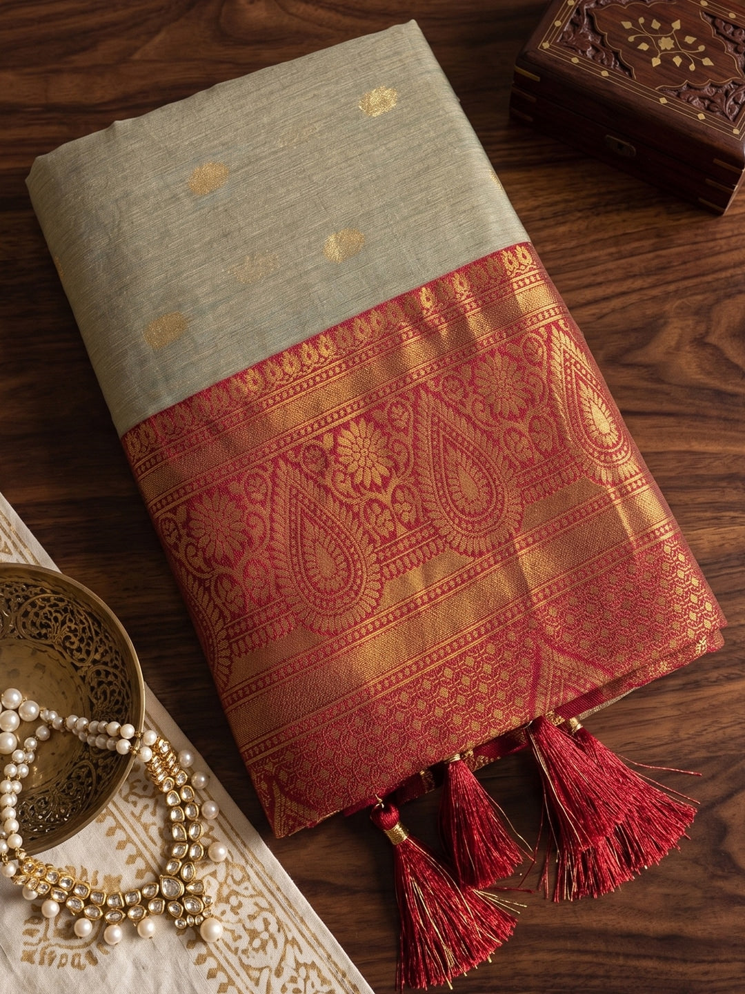 Peachmode Chiku Cotton Woven Saree - Image 4