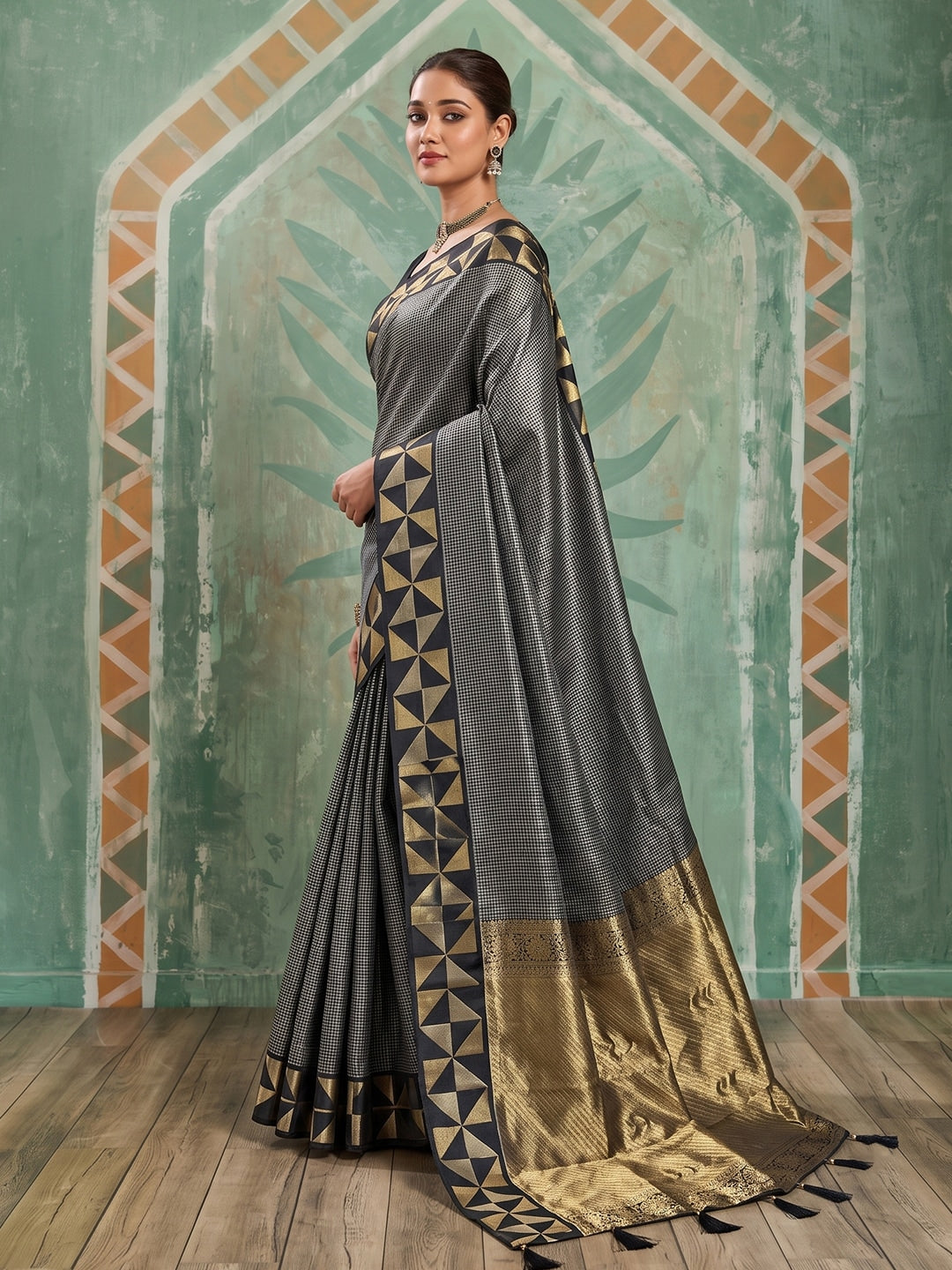 Peachmode Black Art Silk Woven Saree - Image 2