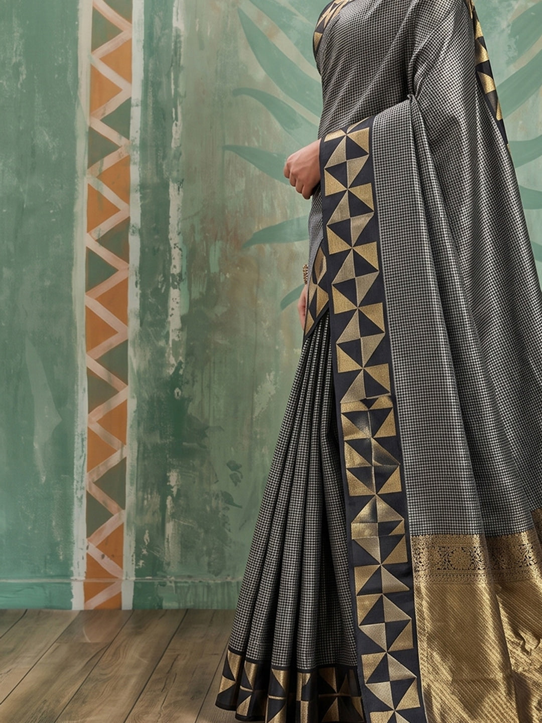 Peachmode Black Art Silk Woven Saree - Image 5