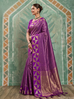 Peachmode Purple Art Silk Woven Saree - Image 2