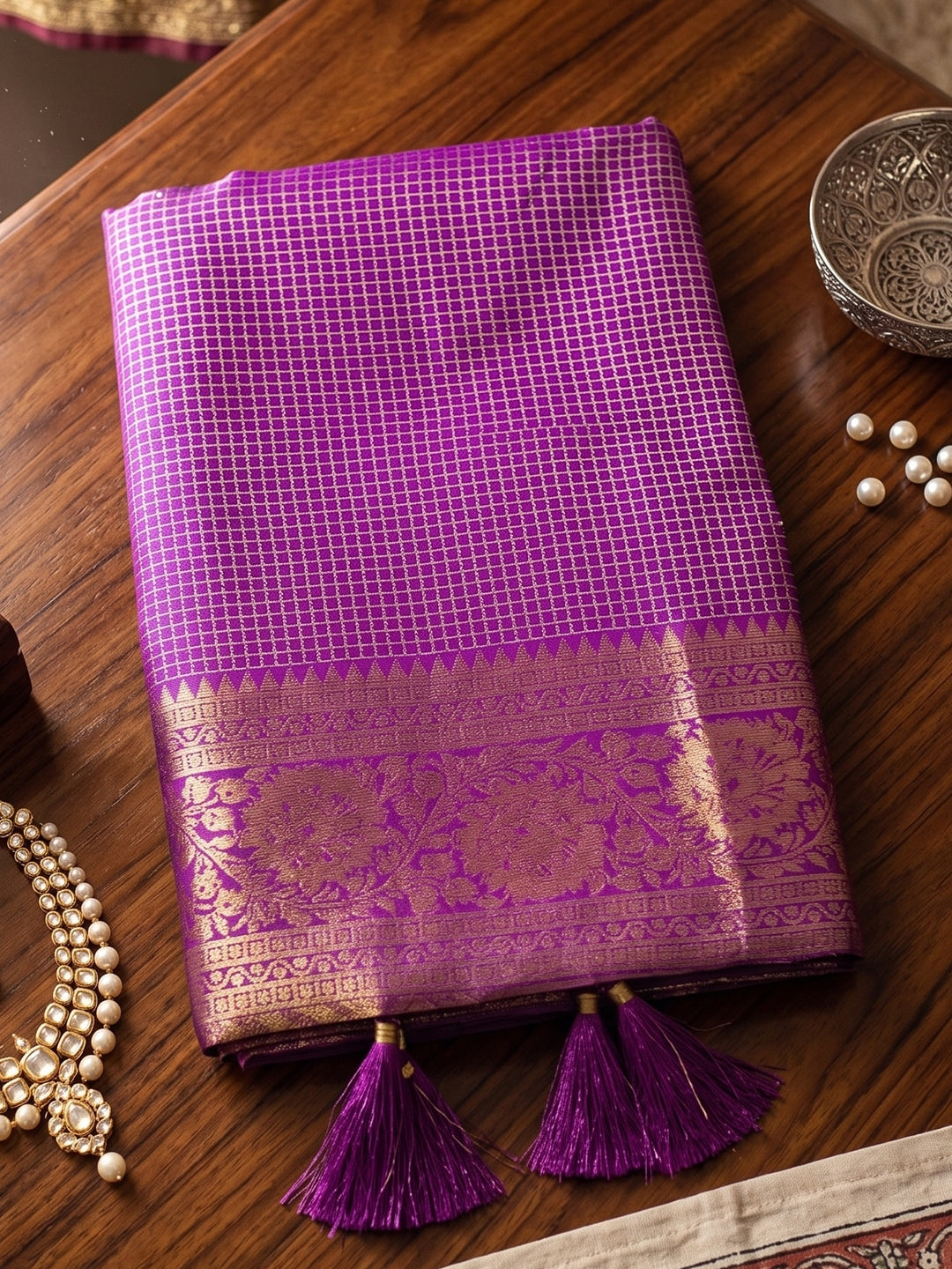 Peachmode Purple Art Silk Woven Saree - Image 4