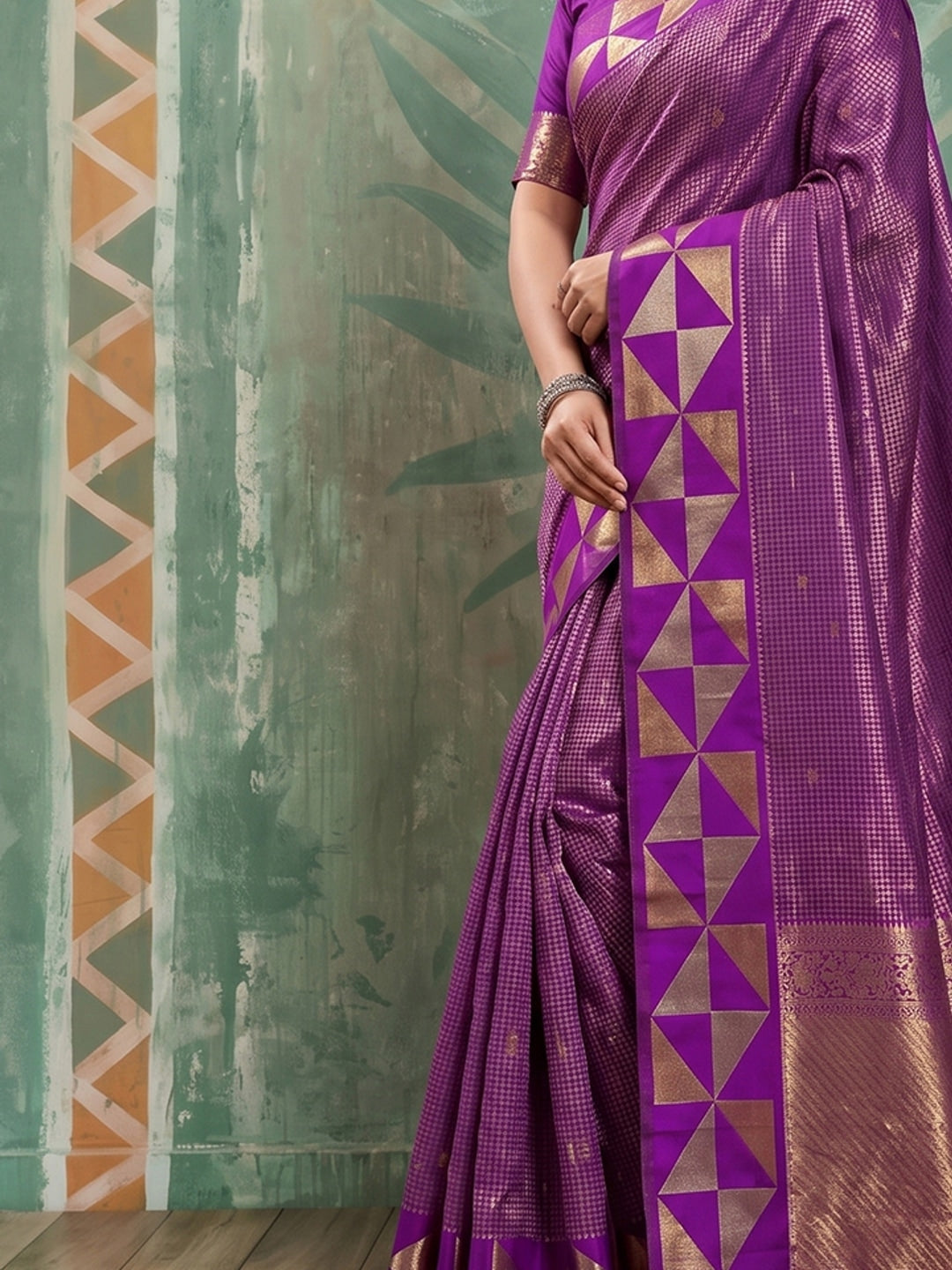 Peachmode Purple Art Silk Woven Saree - Image 5