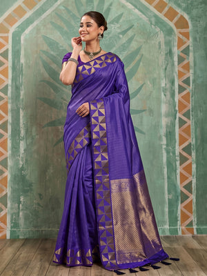 Peachmode Violet Art Silk Woven Saree - Image 1