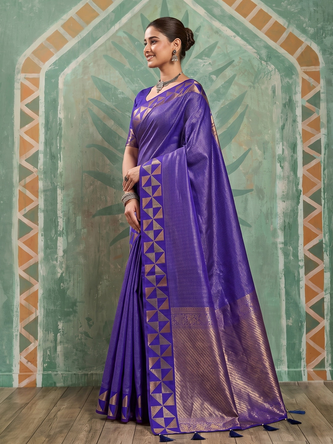 Peachmode Violet Art Silk Woven Saree - Image 2