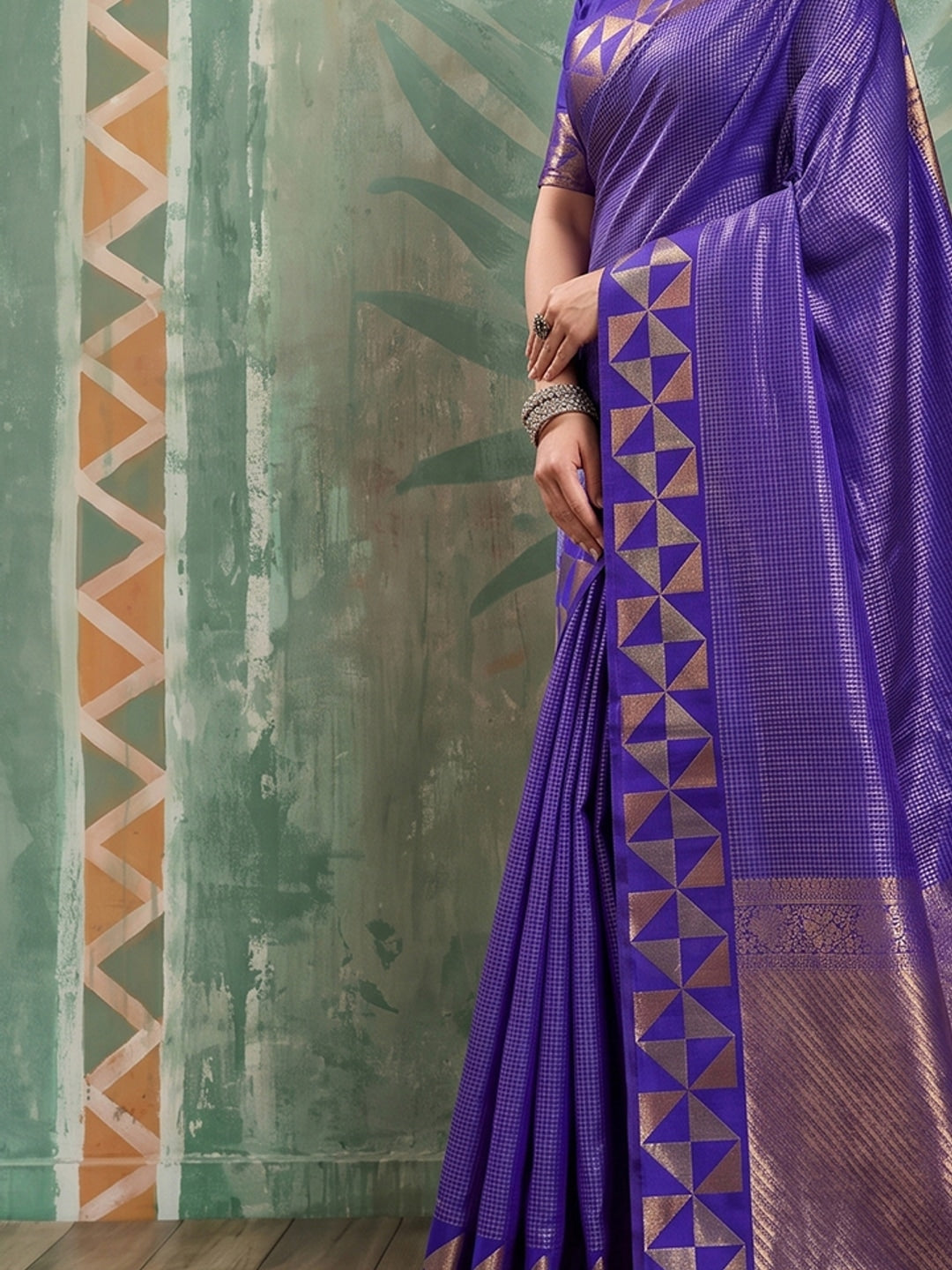 Peachmode Violet Art Silk Woven Saree - Image 5