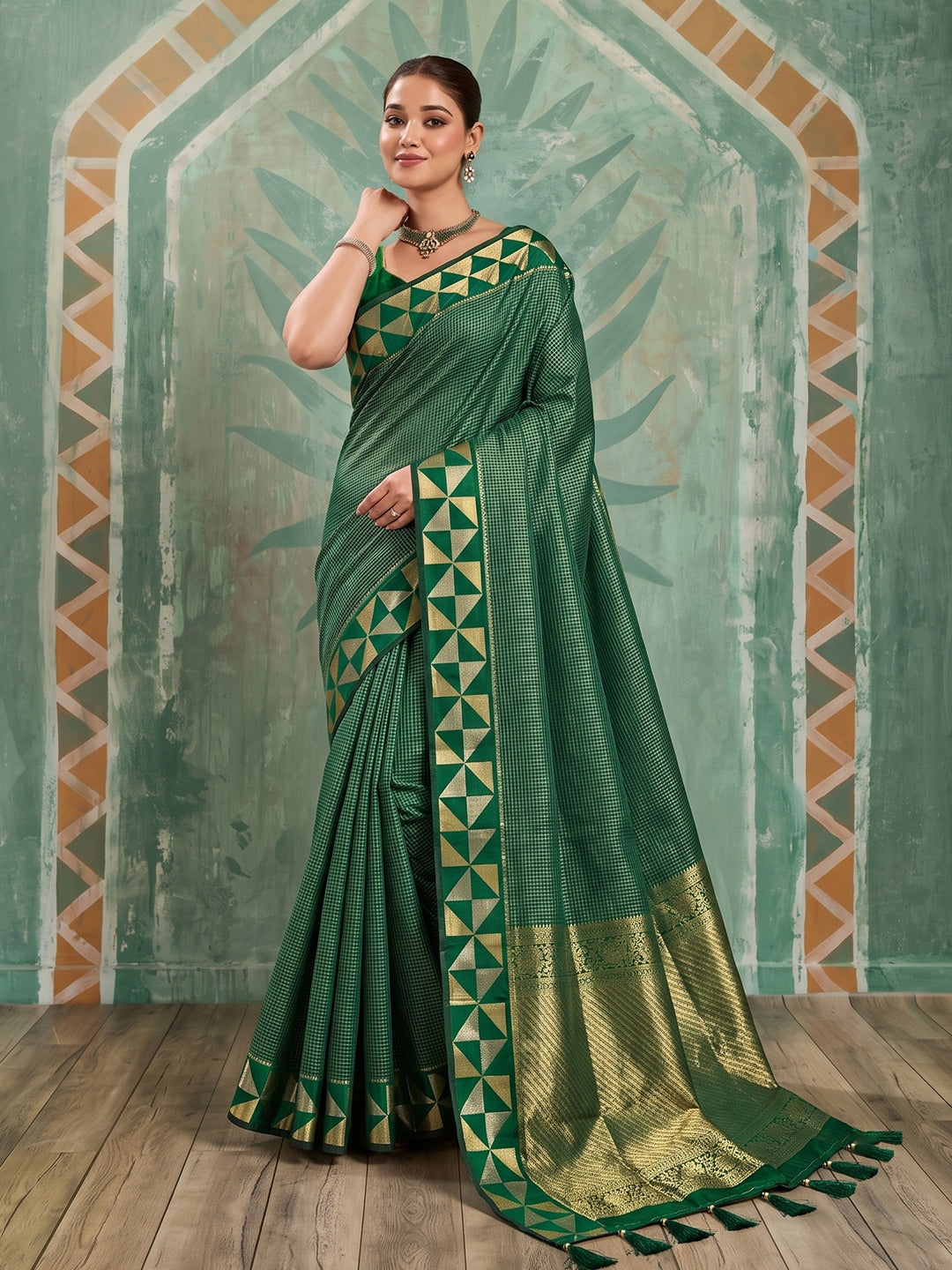 Peachmode Green Art Silk Woven Saree - Image 1