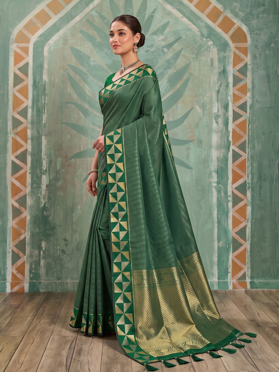 Peachmode Green Art Silk Woven Saree - Image 2