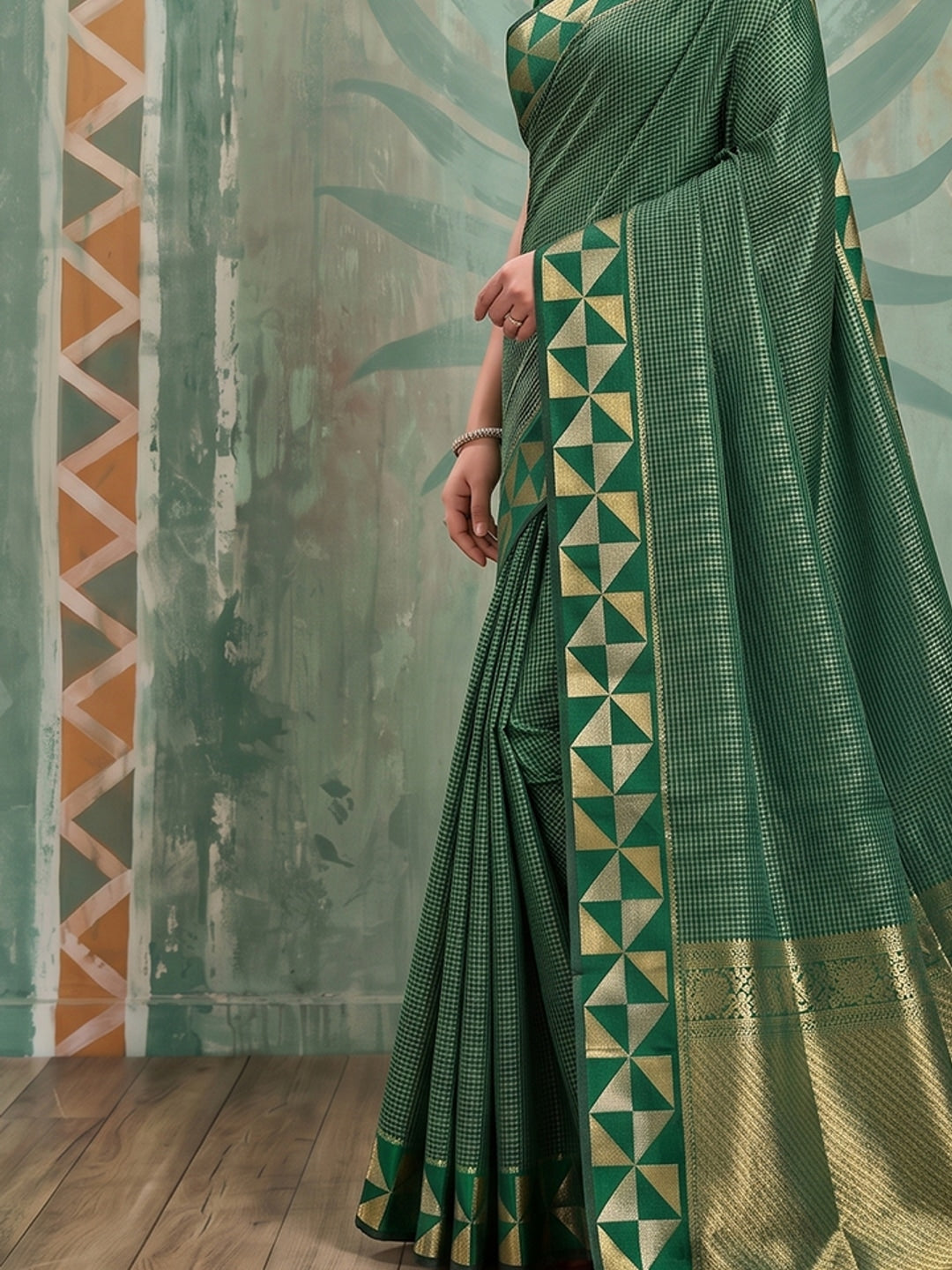 Peachmode Green Art Silk Woven Saree - Image 5