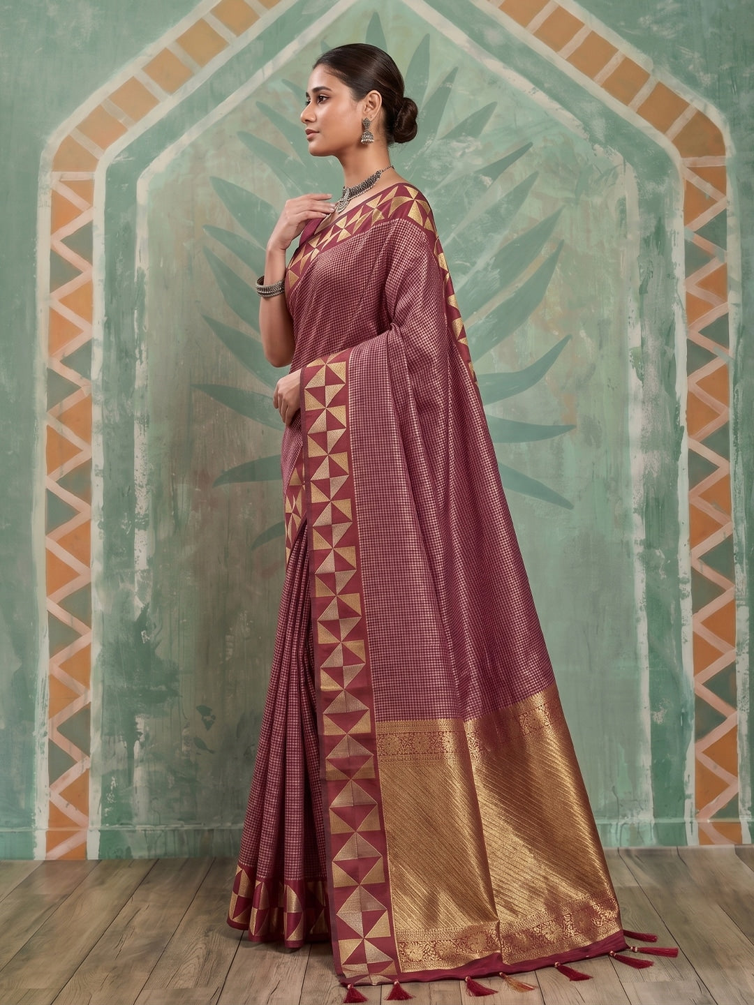 Peachmode Red Art Silk Woven Saree - Image 3