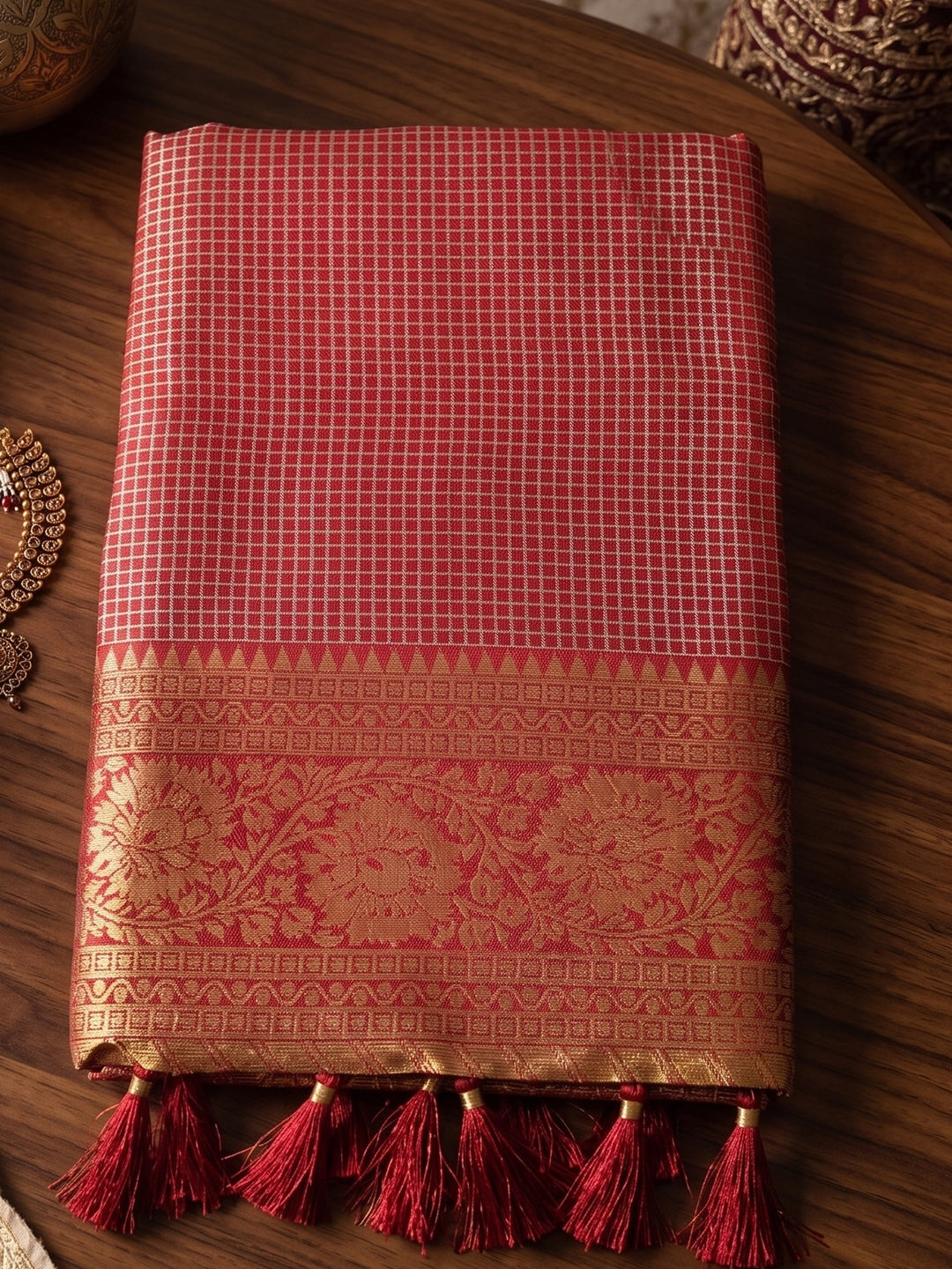 Peachmode Red Art Silk Woven Saree - Image 4
