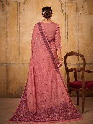 Peachmode Light Pink Cotton Woven Saree - Image 2