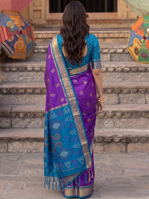 Peachmode Purple Soft Silk Woven Saree - Image 2