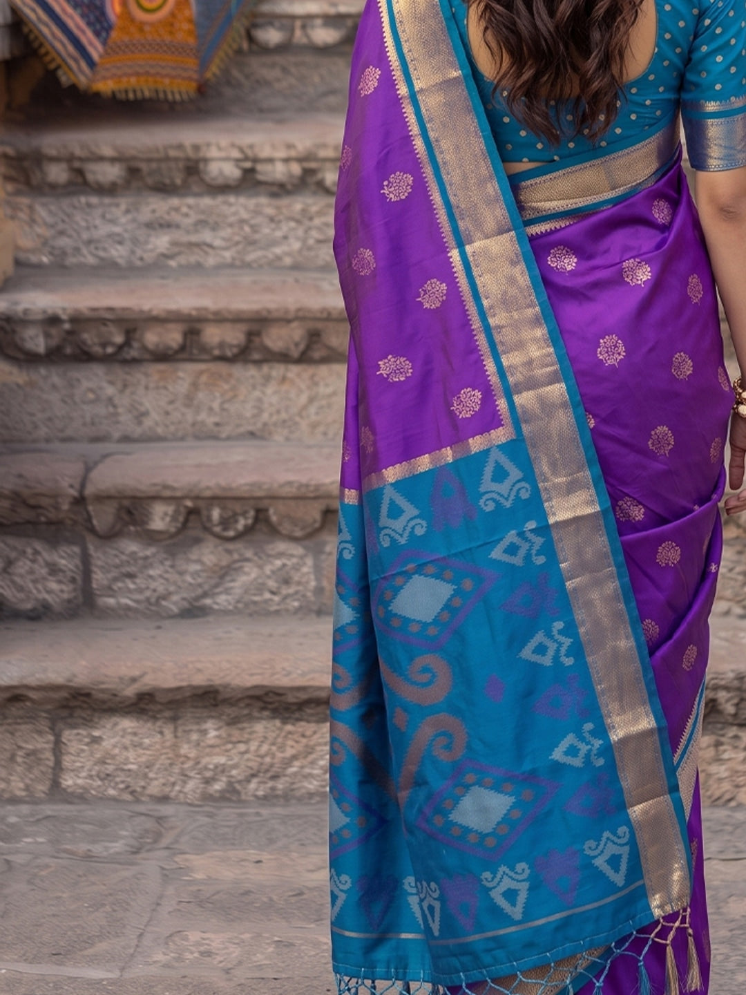 Peachmode Purple Soft Silk Woven Saree - Image 5