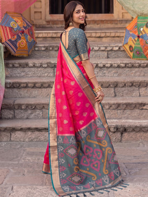 Peachmode Pink Soft Silk Woven Saree - Image 2