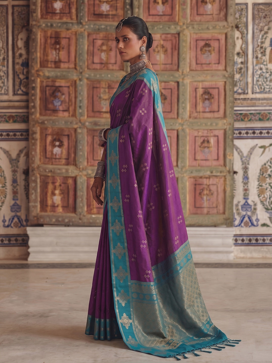 Peachmode Violet Soft Silk Woven Saree - Image 2