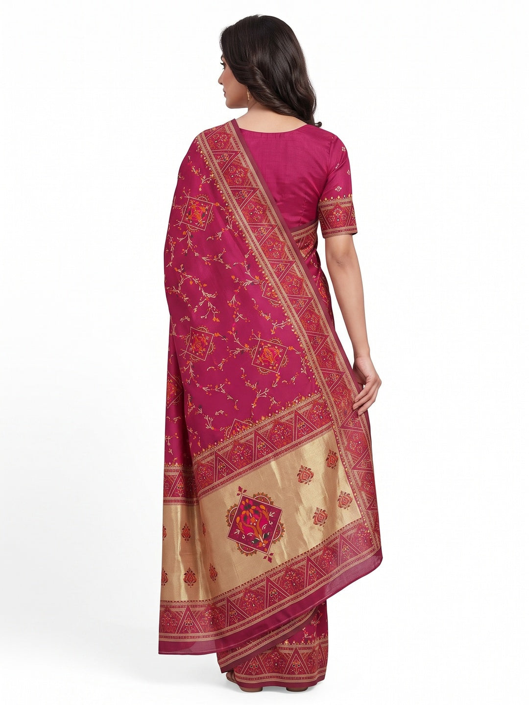 Pink Traditional Rajwadi Weaving Pashmina Silk Saree With Kashmiri Pallu & Elegant Zari Border - Image 2
