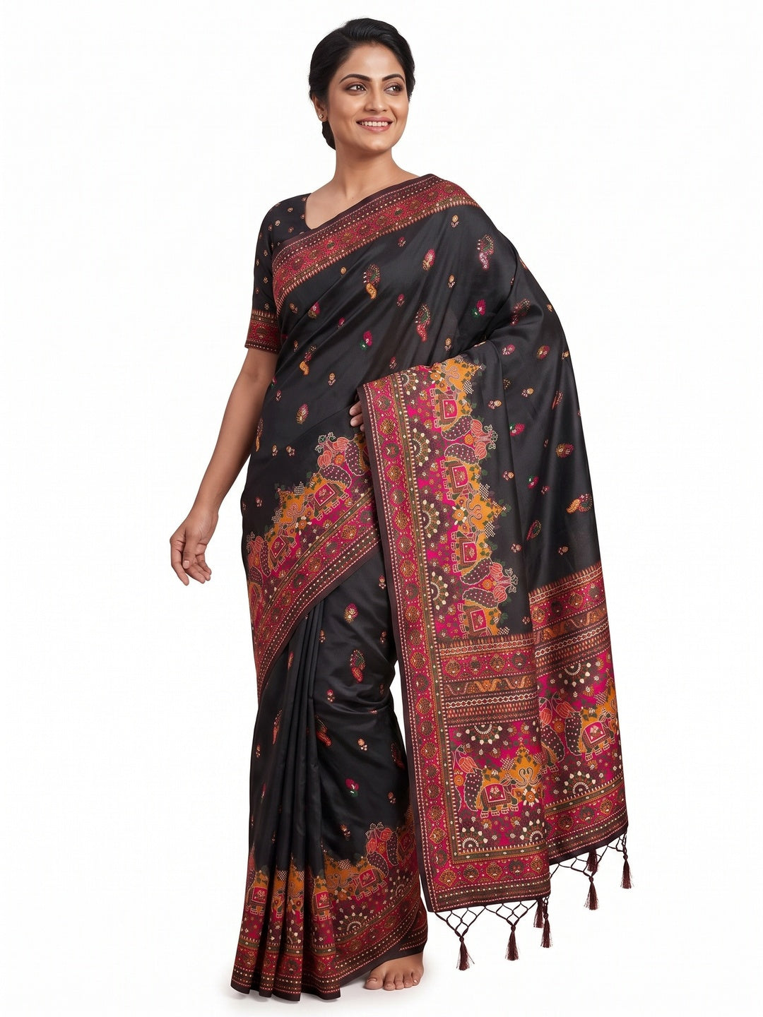 Black Pashmina Silk Weaving Saree Designed in Classic Rajwadi Style for Festive Wear - Image 4