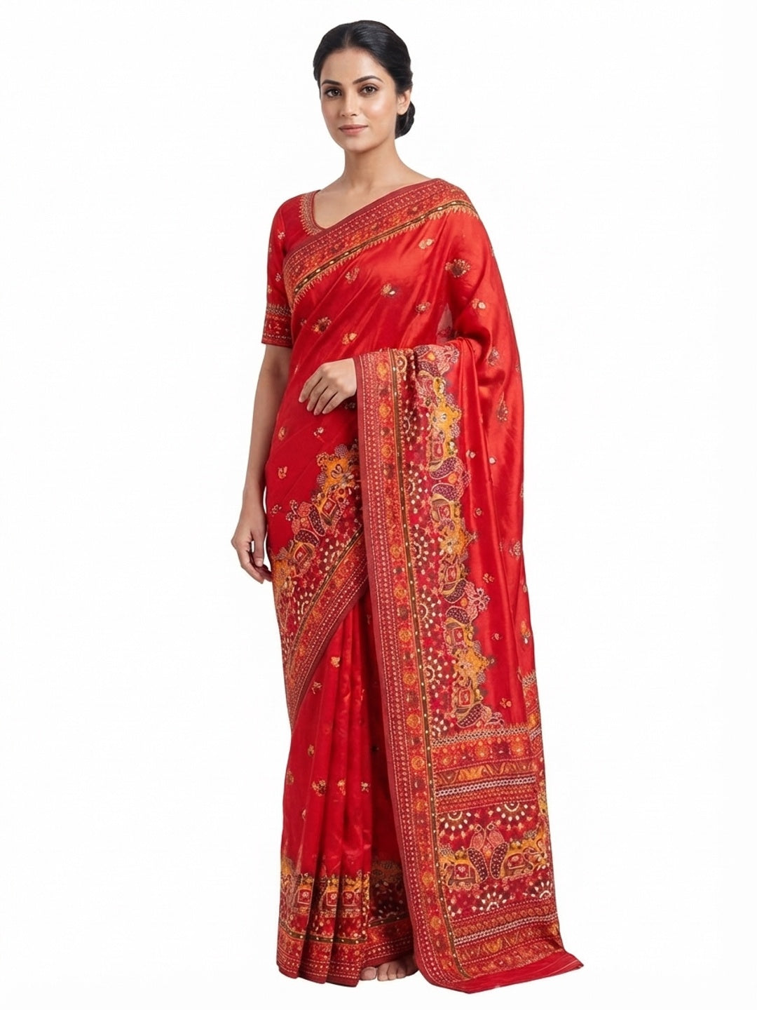 Red Pashmina Silk Weaving Saree Designed in Classic Rajwadi Style for Festive Wear - Image 5