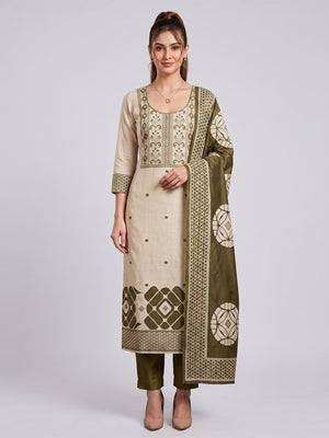 Peachmode Green Cotton Dress Material with Geometric - Image 2