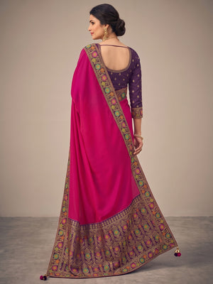 Pink Festive Wear Zari Woven With Jacquard Lace & Pallu Sana Silk Saree - Image 2