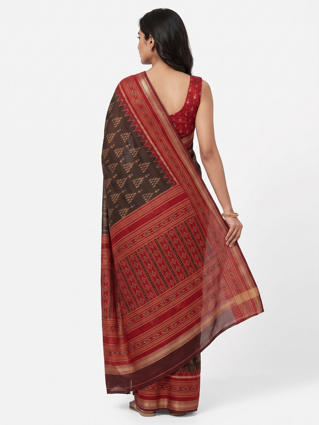 Soft Mulmul Cotton Saree in Brown with Classic Patola Design - Image 2
