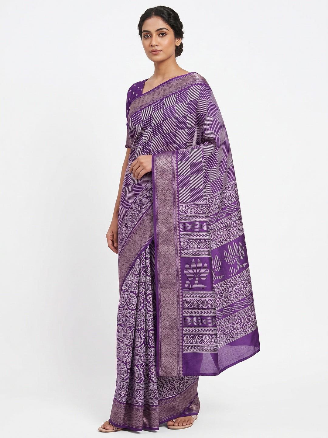 Shivani 103 Lavender Dola Silk Zari Border Saree - Image 1