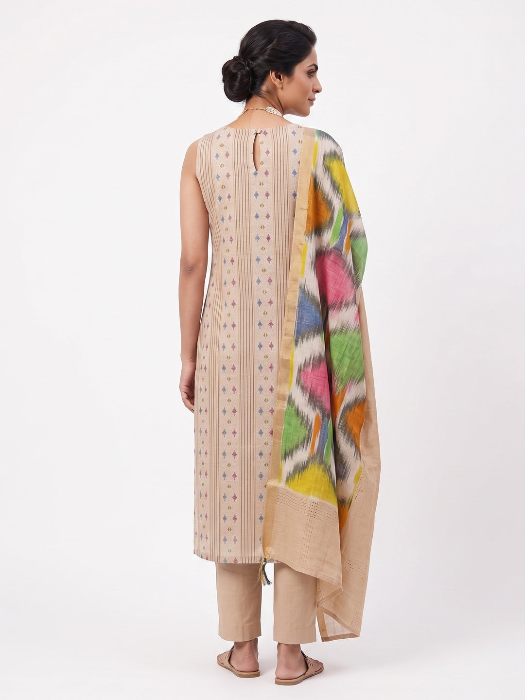 Make a Statement With Chikoo Woven Cotton Blend Dress Material - Image 2