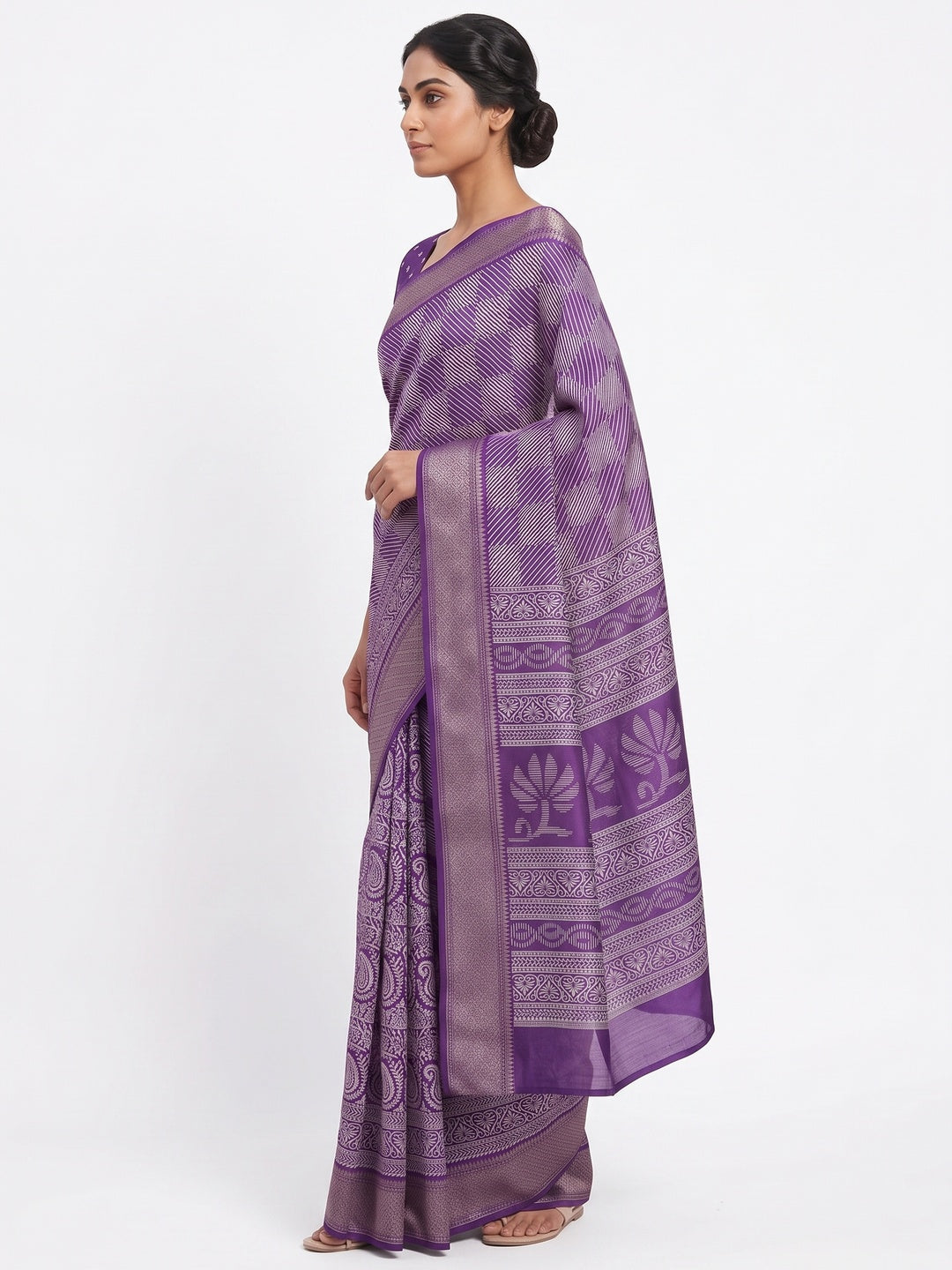 Shivani 103 Lavender Dola Silk Zari Border Saree - Image 3
