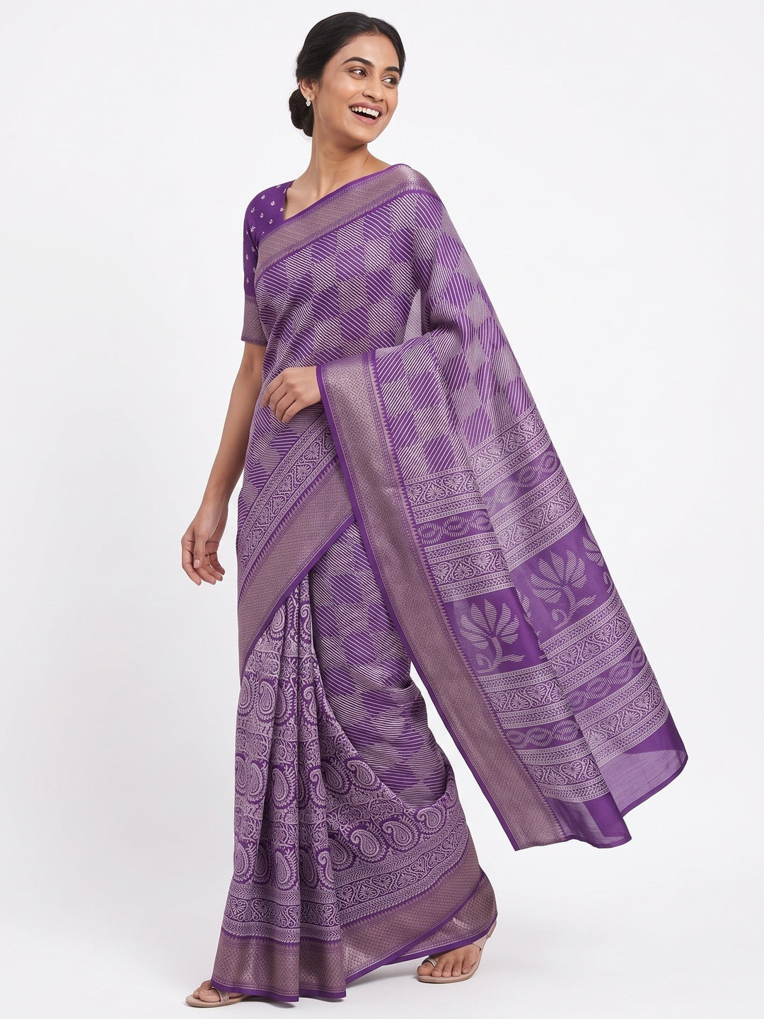 Shivani 103 Lavender Dola Silk Zari Border Saree - Image 4