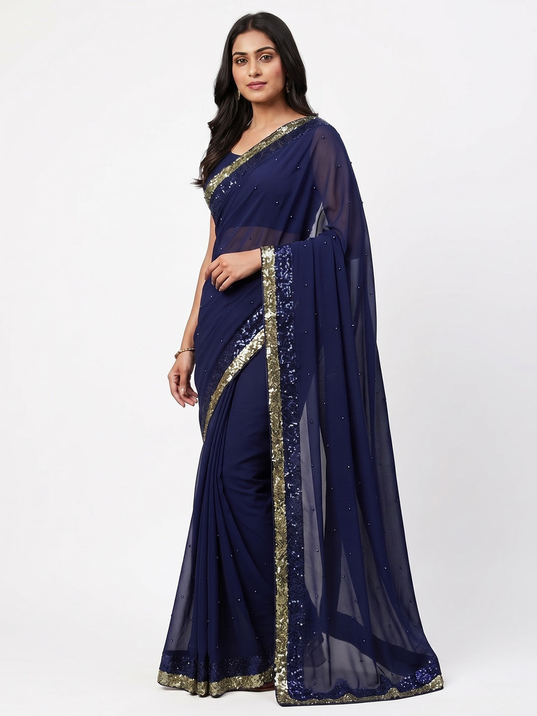 Blue Festive Wear Embellished Georgette Saree - Image 1