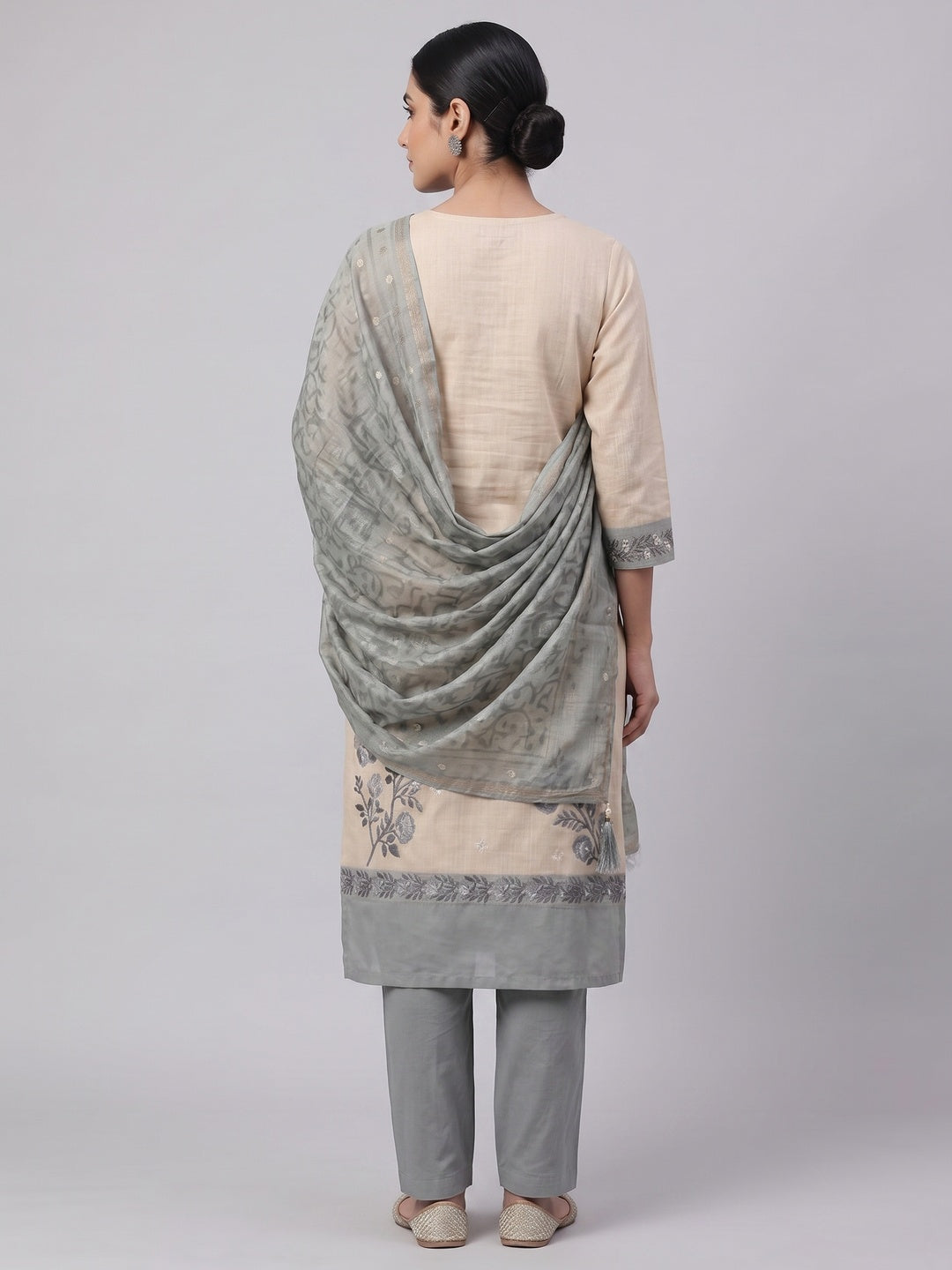 Peachmode Blue Linen Dress Material with Floral Print - Image 2