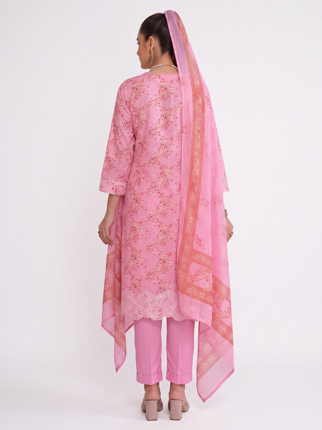 Pink Floral Digital Printed Pure Cotton Salwar Suit - Image 1
