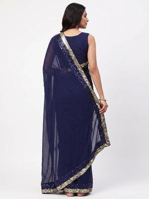 Blue Festive Wear Embellished Georgette Saree - Image 2