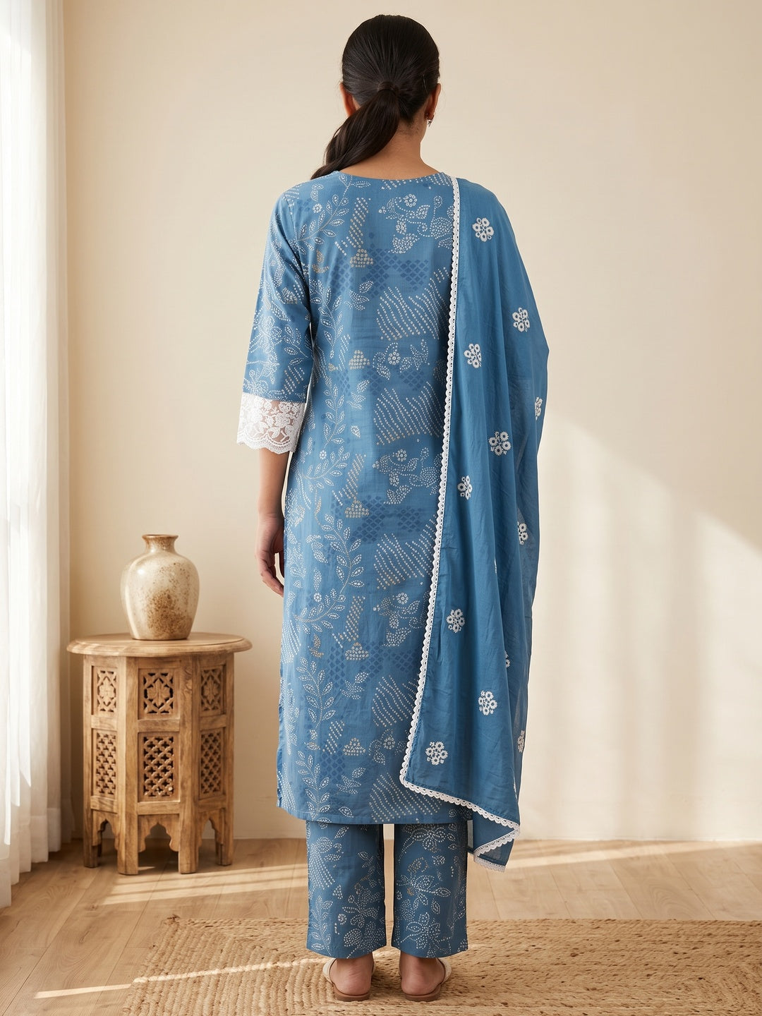 Blue Pure Cotton Printed Salwar Suit Set - Image 4