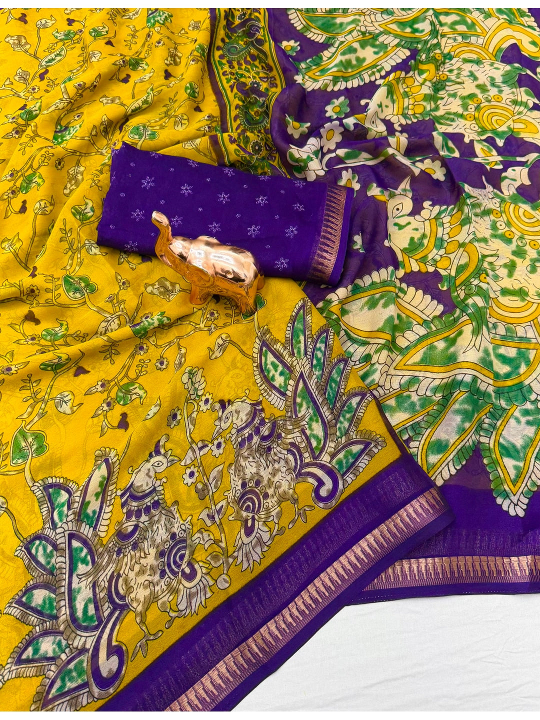 Peachmode Mustard Georgette Saree - Image 3