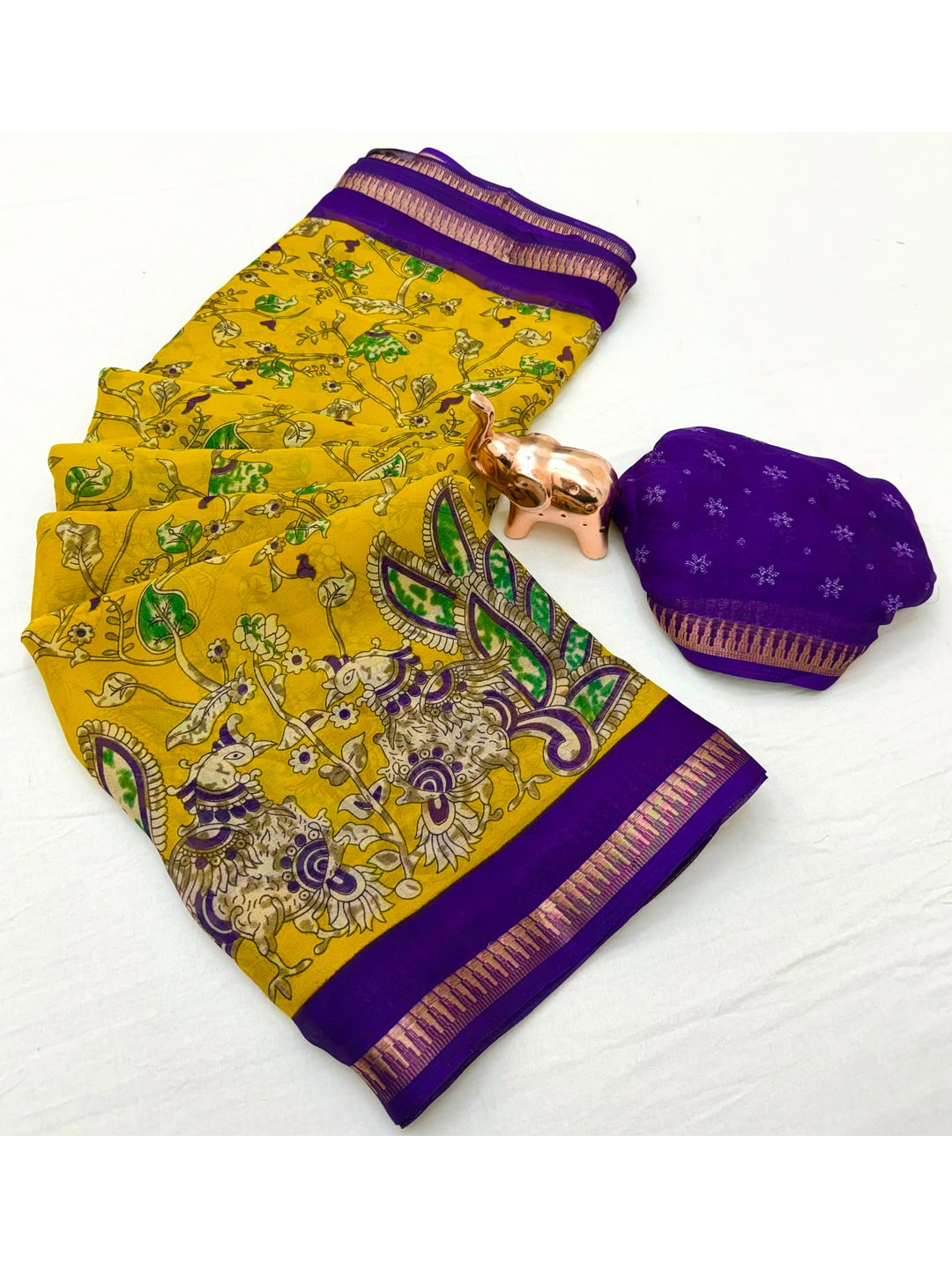 Peachmode Mustard Georgette Saree - Image 4
