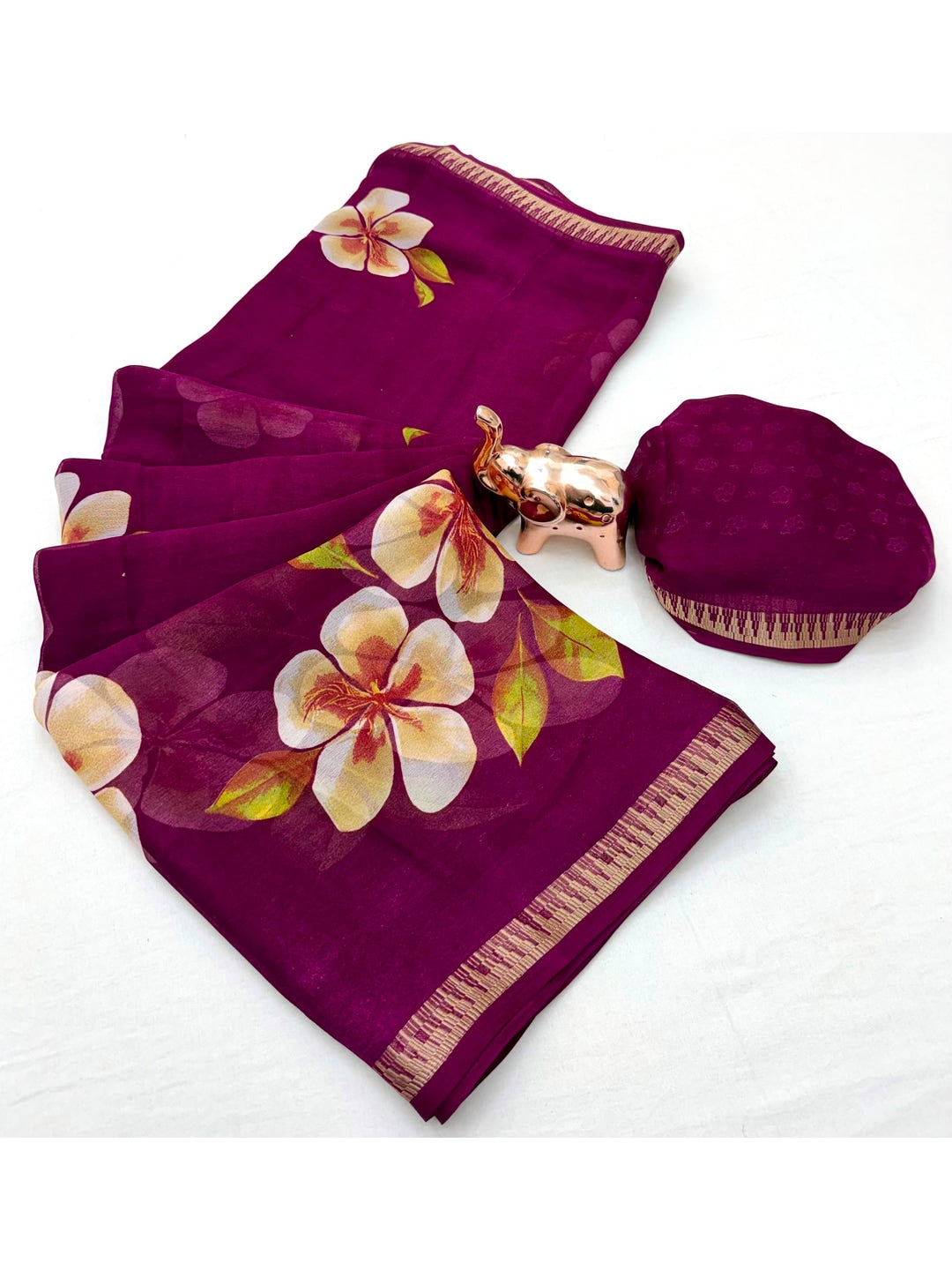Peachmode Wine Georgette Saree - Image 2