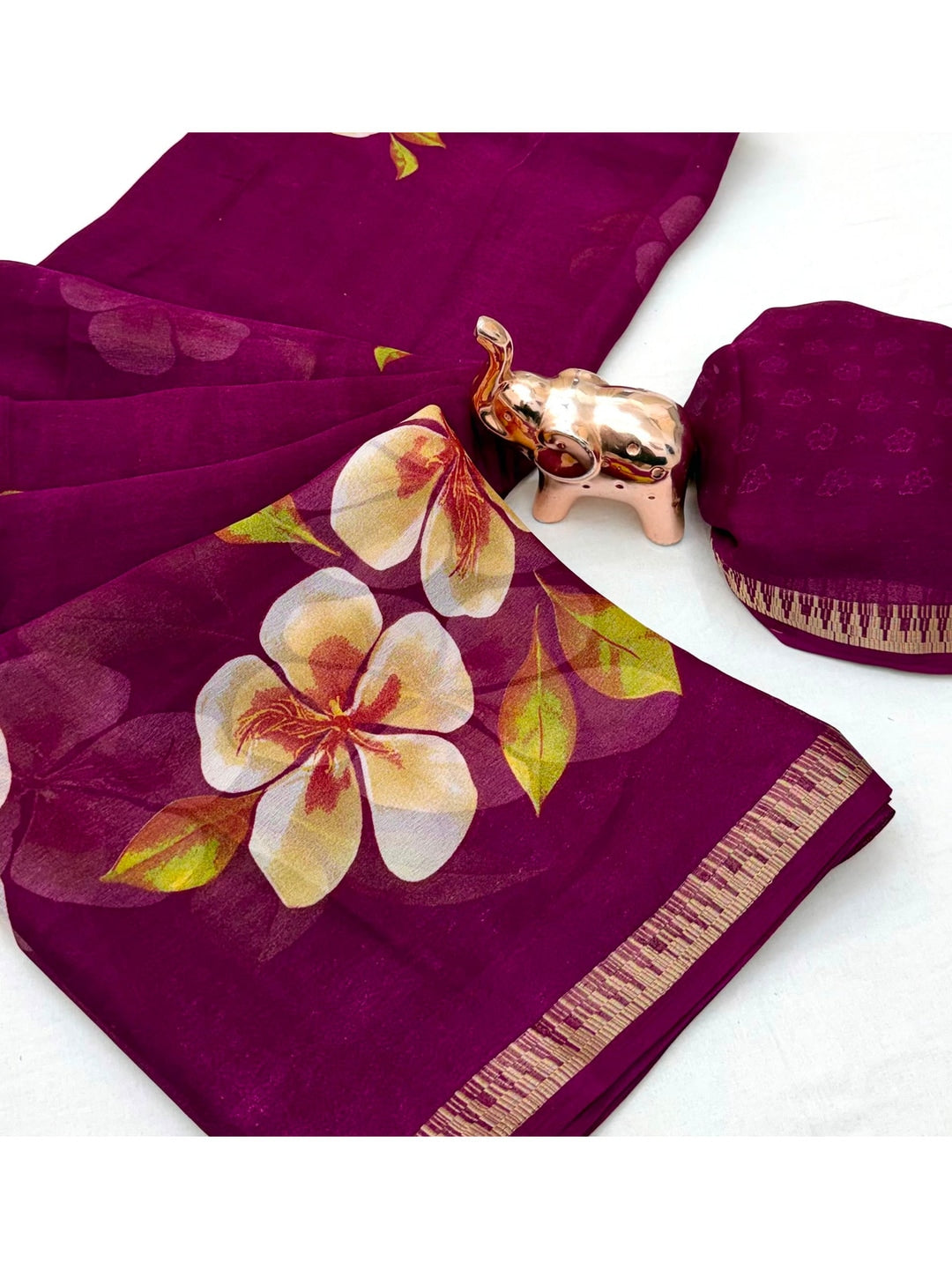 Peachmode Wine Georgette Saree - Image 4